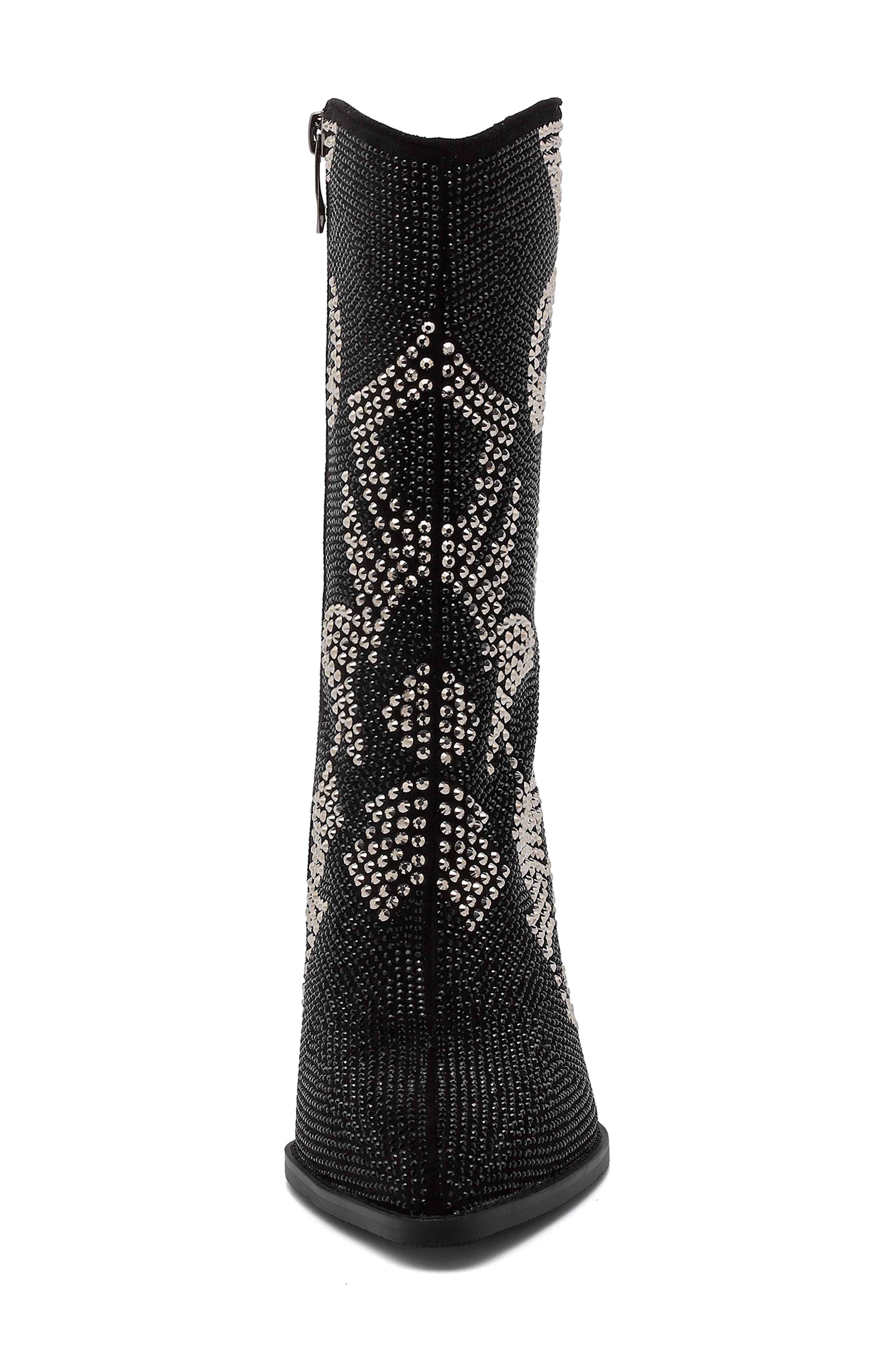 Abigail Rhinestone Western Boot, Alternate, color, BLACK SILVER