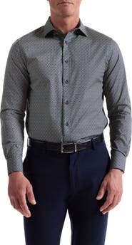 Bugatchi Axel Trim Fit Leaf Print Stretch Cotton Button-Up Shirt