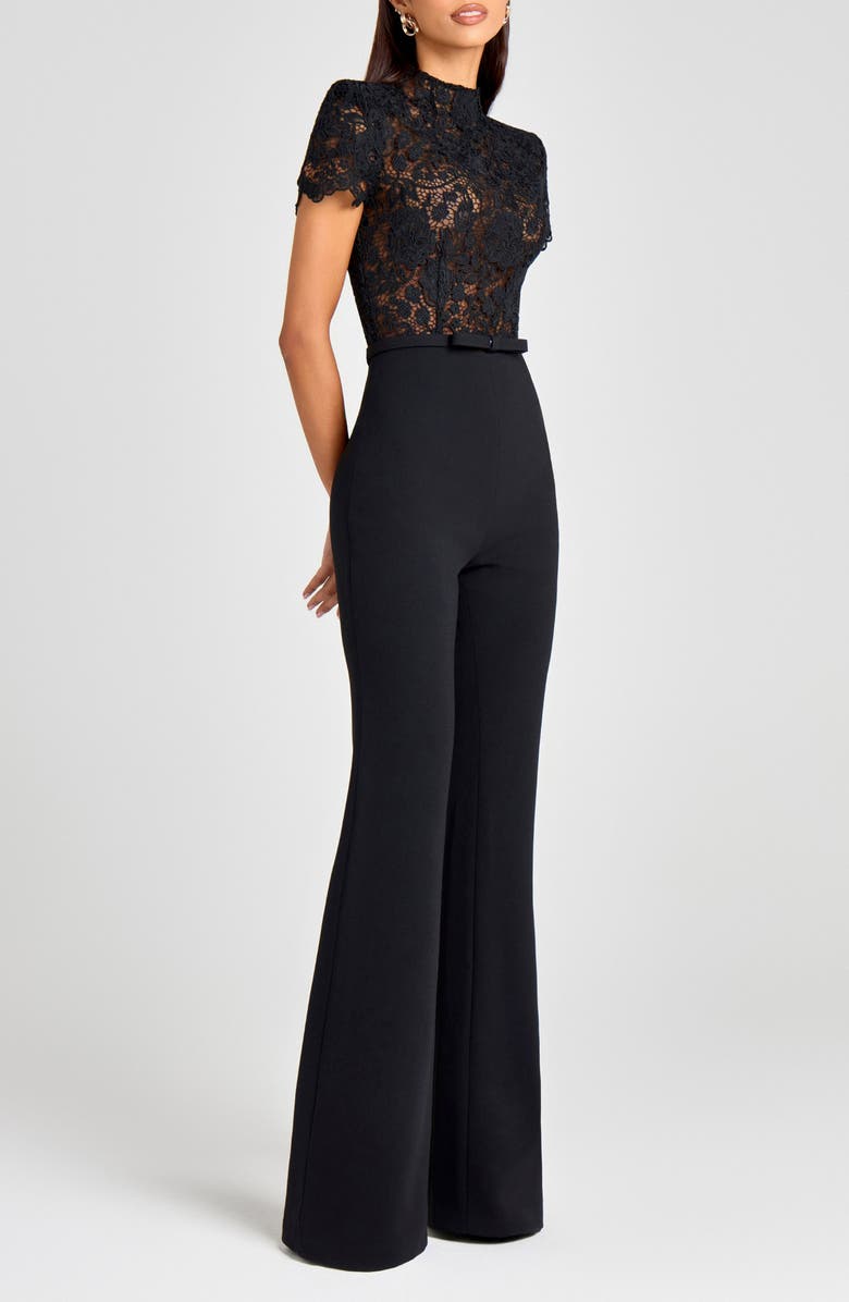 NADINE MERABI Harriet Lace Bodice Wide Leg Jumspuit, Alternate, color, Black