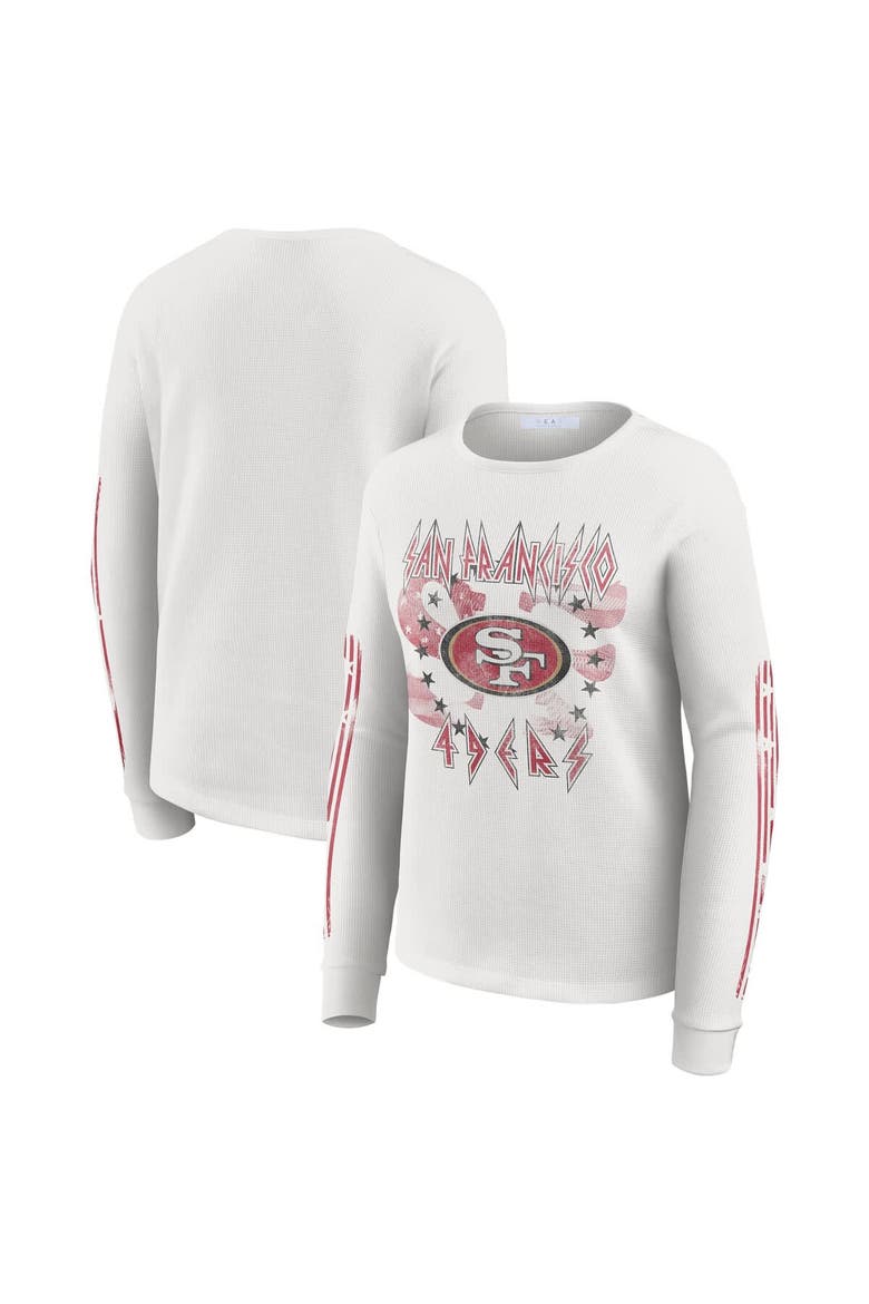 Women's WEAR by Erin Andrews  White San Francisco 49ers Graphic Waffle Long-Sleeve T-Shirt, Main, color, White