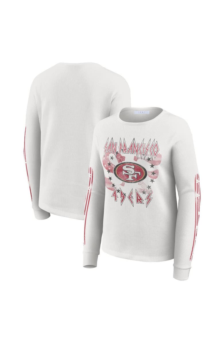 WEAR by Erin Andrews Women's WEAR by Erin Andrews White San Francisco 49ers Graphic Waffle Long-Sleeve T-Shirt, Main, color, White