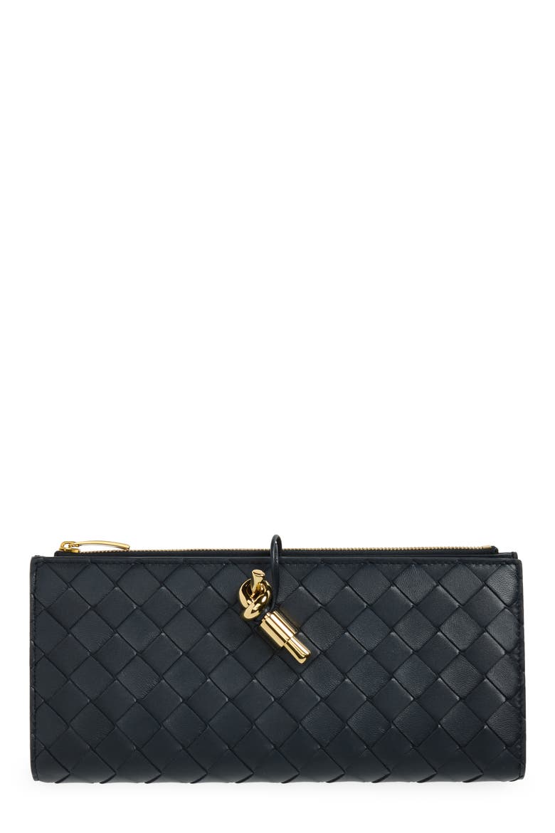 Intrecciato Leather Bifold Wallet, Main, color, MIDNIGHT MUSE BRASS