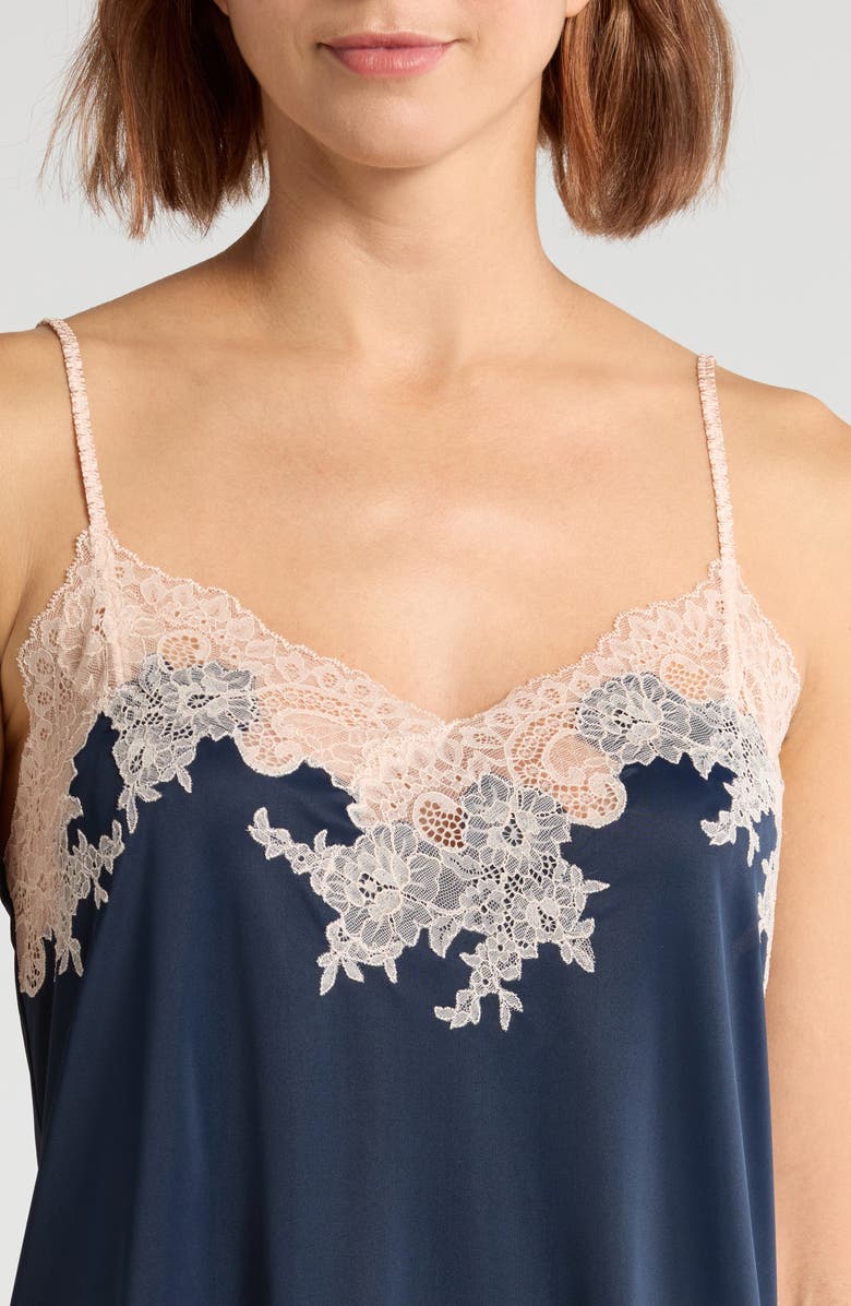 Natori Enchant Lace Trim Satin Pajamas, Alternate, color, Night Blue