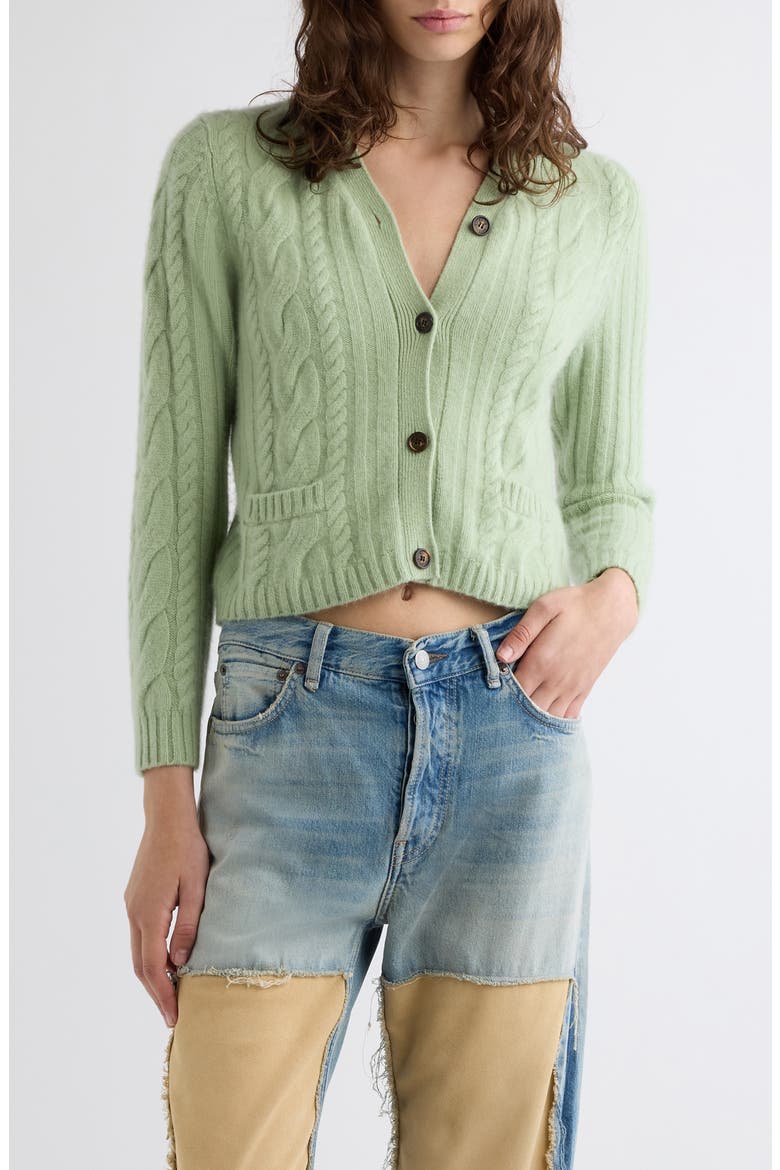 Kurea Cable Cashmere Blend Cardigan, Main, color, SAGE GREEN