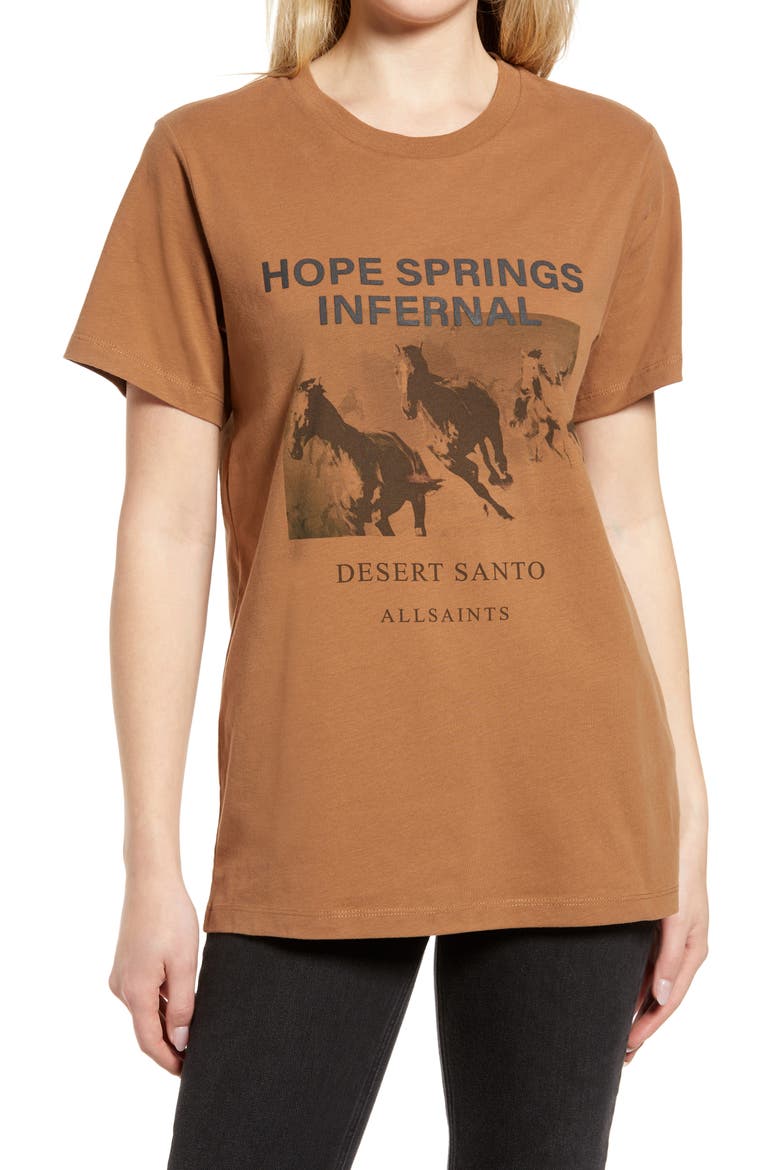 Santo Cotton Graphic Boyfriend Tee, Main, color, CONKER BROWN