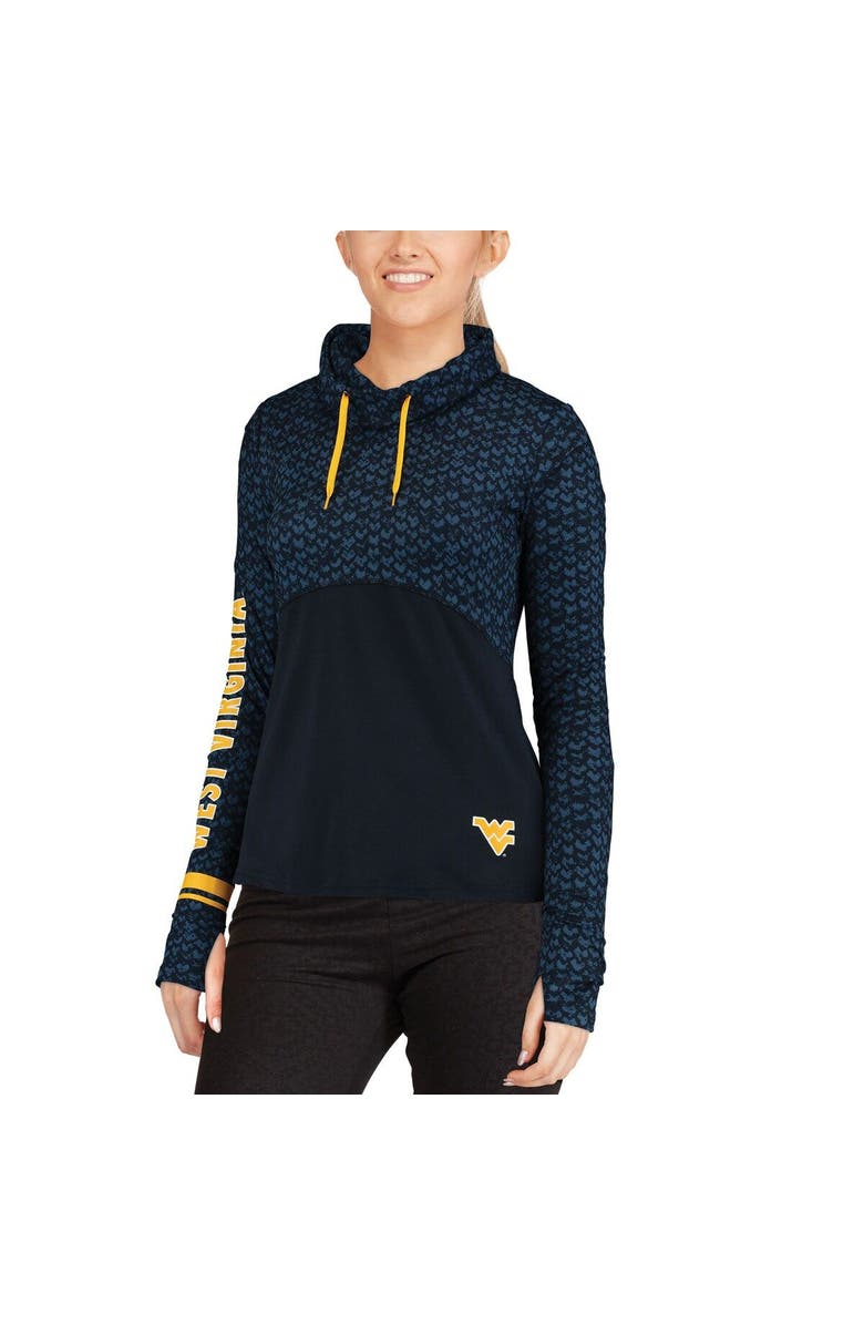 COLOSSEUM Women's Colosseum Navy West Virginia Mountaineers Scaled Mock Neck Fitted Pullover, Alternate, color,