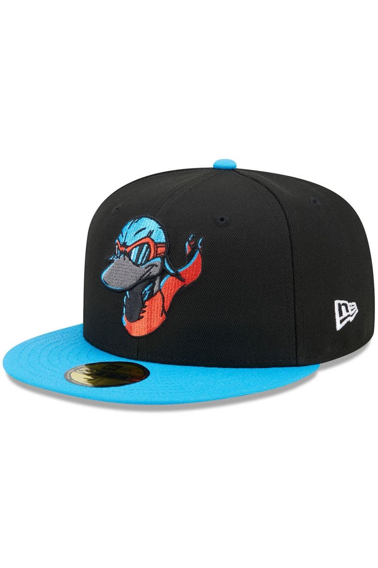 Men's New Era Black/Light Blue Beloit Sky Carp Marvel x Minor League 59FIFTY Fitted Hat, Main, color, Black