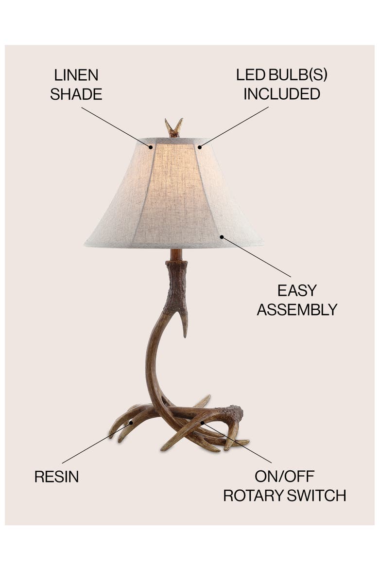 Antler 27.5" Rustic Resin LED Table Lamp, Alternate, color, Brown