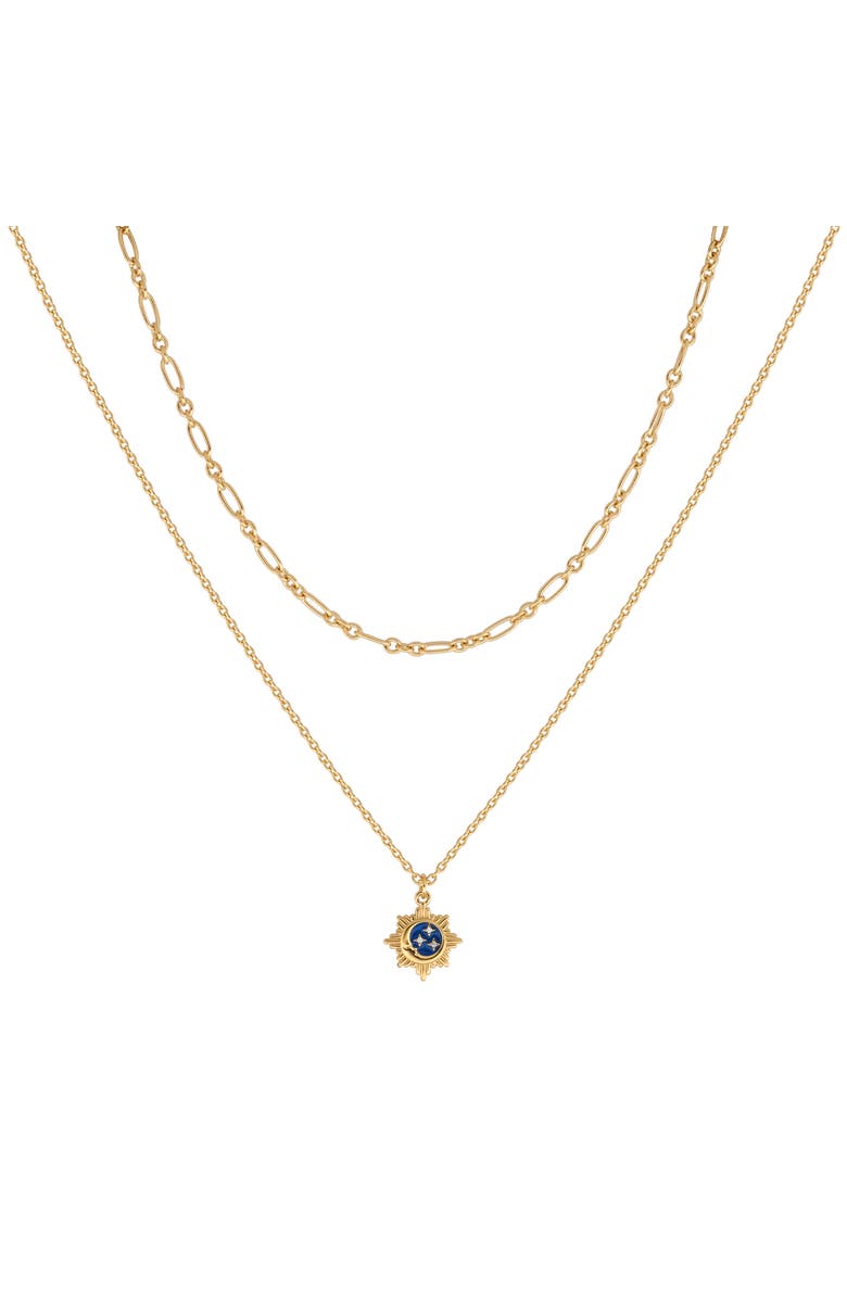 Karma and Luck Reflected Bliss Gold Moon & Stars Double Chain Gold Necklace, Main, color, Gold/Blue