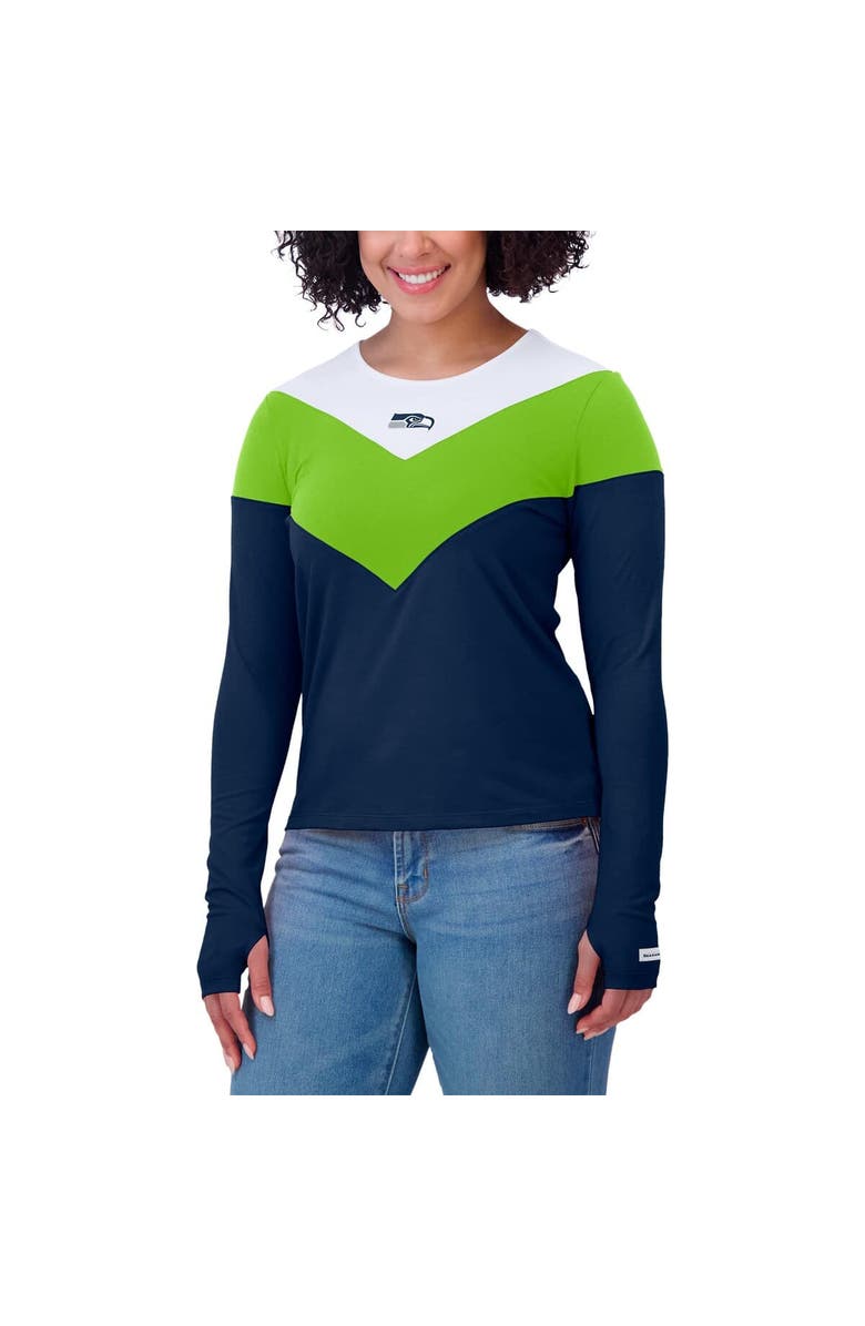 WEAR by Erin Andrews Women's WEAR by Erin Andrews College Navy/Neon Green Seattle Seahawks Plus Size Chevron Tri-Blend Long Sleeve T-Shirt, Alternate, color, College Navy