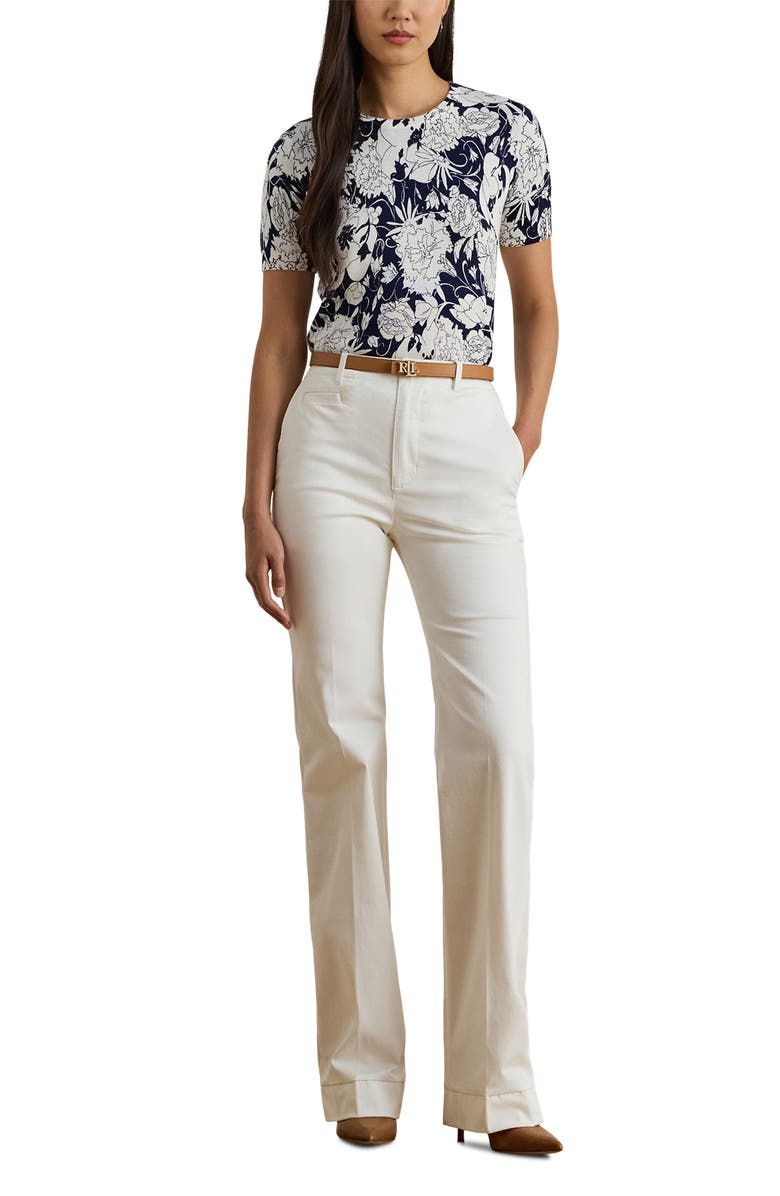 Lauren Ralph Lauren Floral Print Short Sleeve Sweater, Alternate, color, White/ Navy Blue