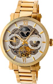 Heritor Automatic Aries Skeleton Leather-Band Watch