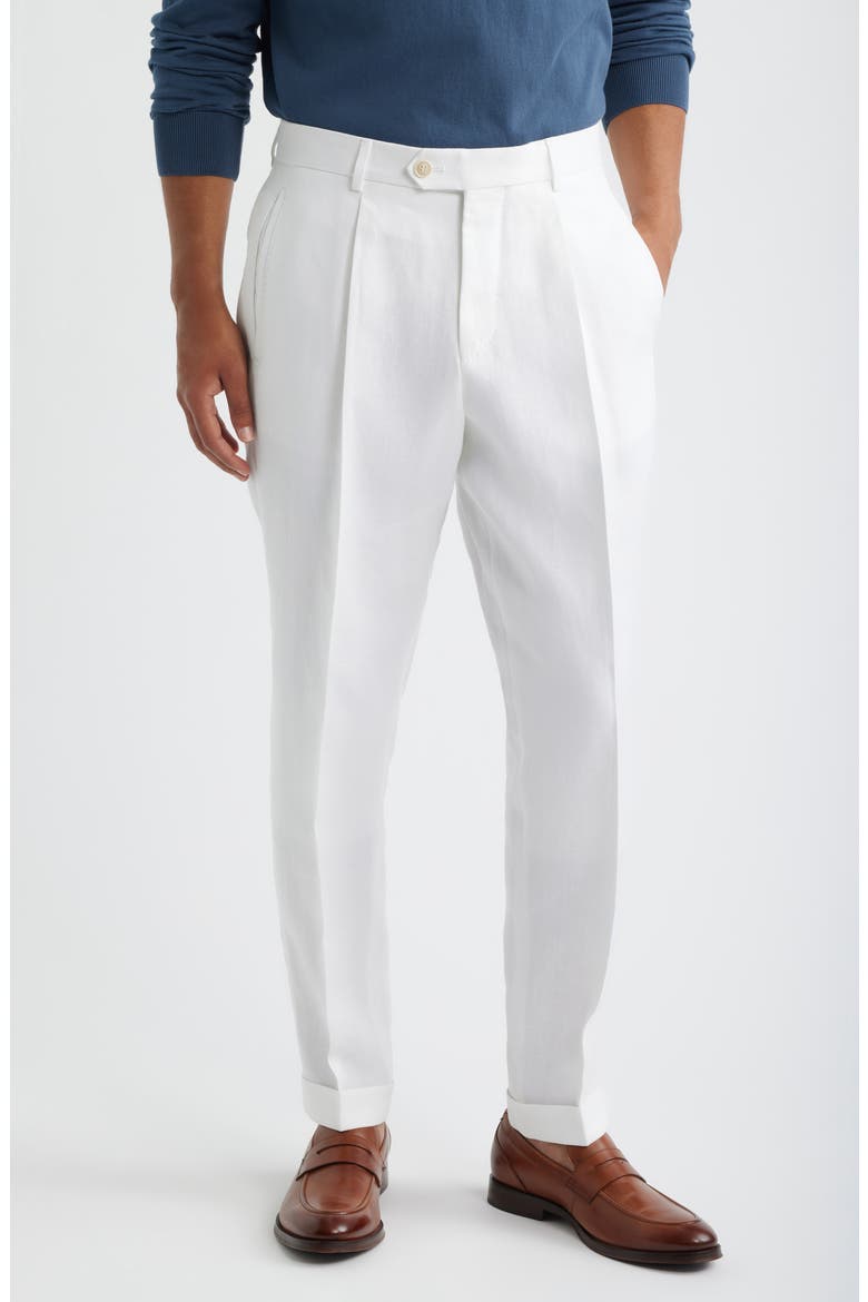 Peet White Pleated Linen Suit Pants, Main, color, WHITE