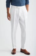 BOSS Camel Peet White Pleated Linen Suit Pants