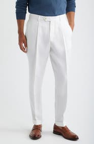 BOSS Camel Peet White Pleated Linen Suit Pants