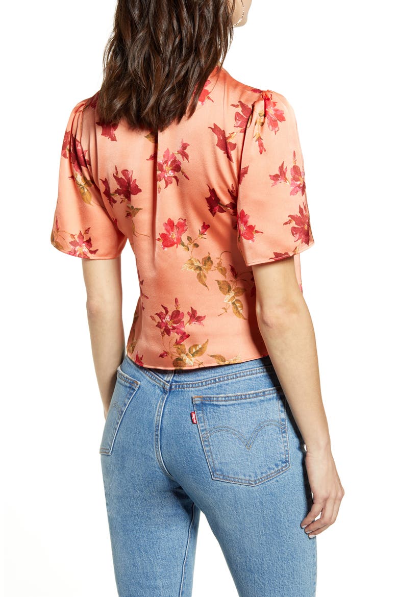 Button-Up Satin Top, Alternate, color, CORAL CLAY CLASSIC SILK FLORAL
