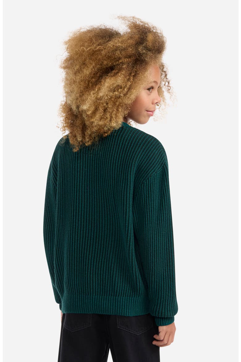Kids' Pleated Stitch Cotton Blend Crewneck Sweater, Alternate, color, FOREST BIOME