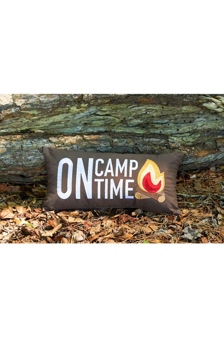 Campfire "On Camp Time" Embroidered Long Accent Pillow 10" x 20", Alternate, color, Grey