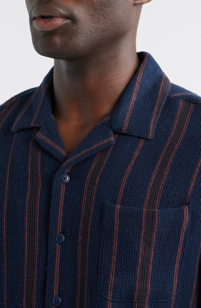 Brixton Bunker Stripe Cotton Waffle Camp Shirt, Alternate, color, 