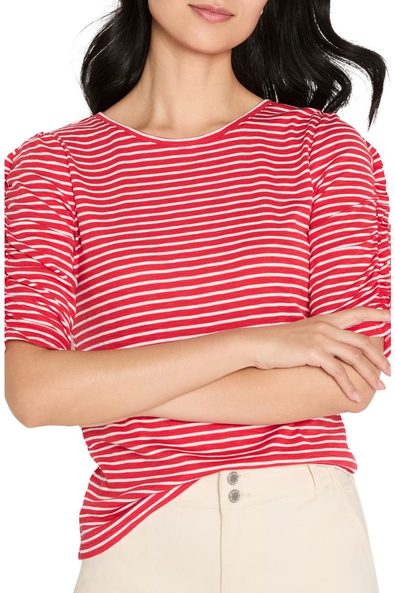 Striped Ruched Sleeve Top, Main, color, RED MULTI