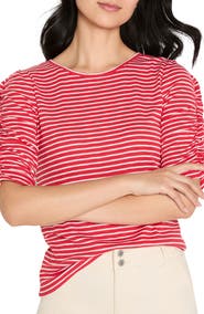 NZT by NIC+ZOE Striped Ruched Sleeve Top