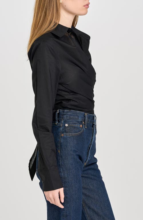 Shop Wayf Amelie Tie Waist Cotton Button-up Shirt In Black