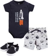 Hudson Baby Little Gent's Soft Cotton Bodysuit, Shorts & Footwear 3Pk