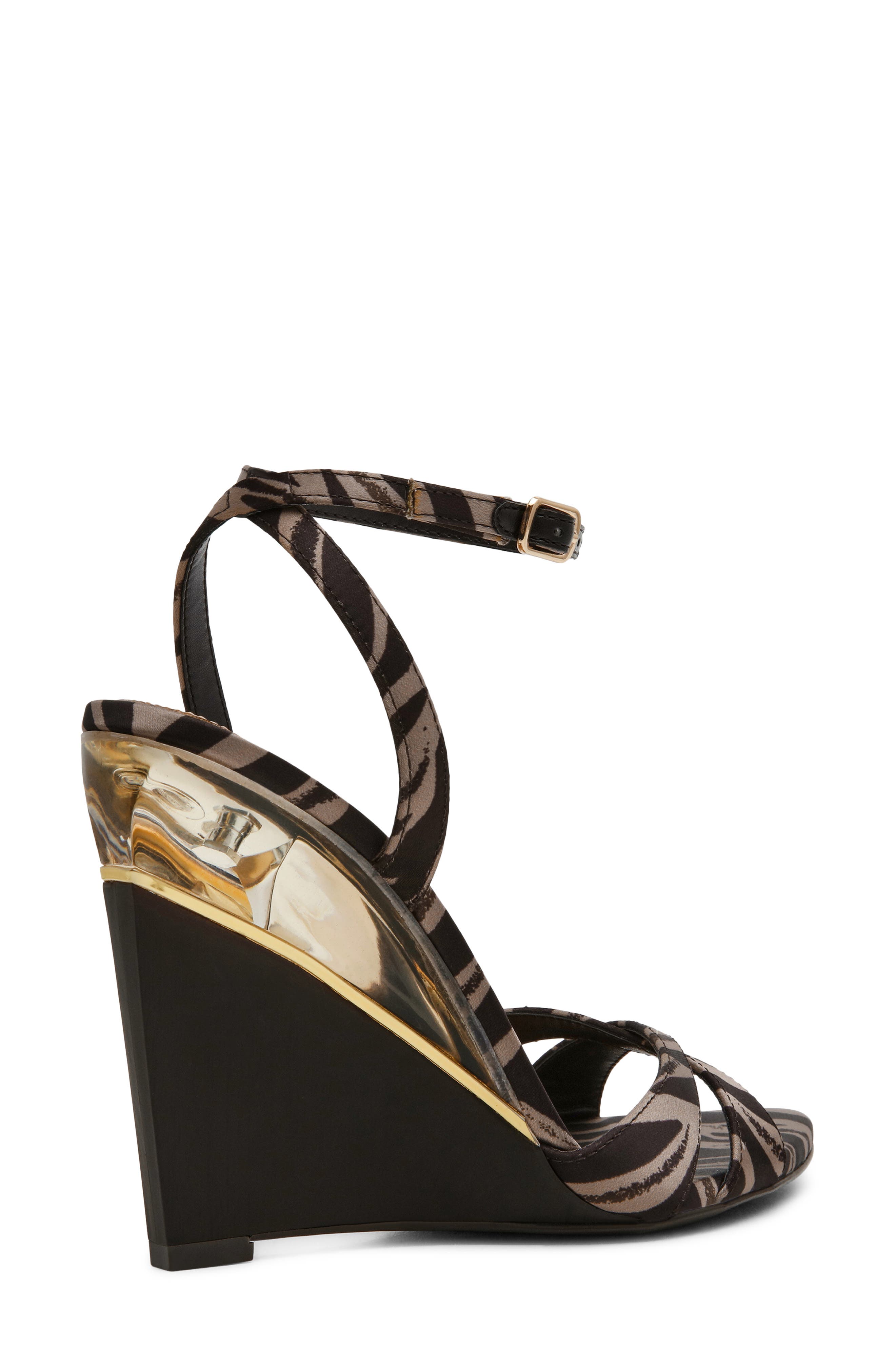 Steve Madden Sorynn Ankle Strap Pointed Toe Wedge Sandal, Alternate, color, Zebra/ Brown