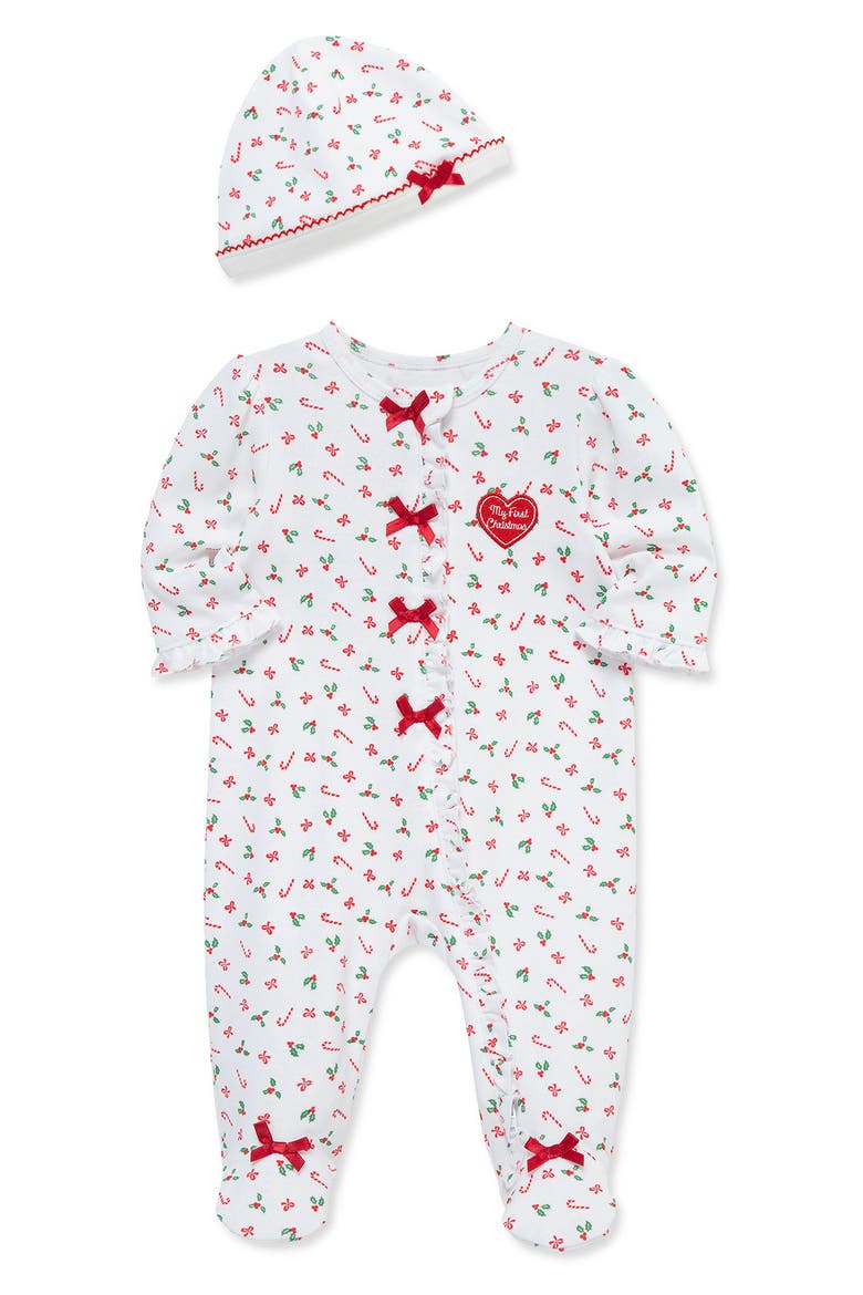 Candy Cane Footie & Hat Set, Alternate, color, RED MULTI