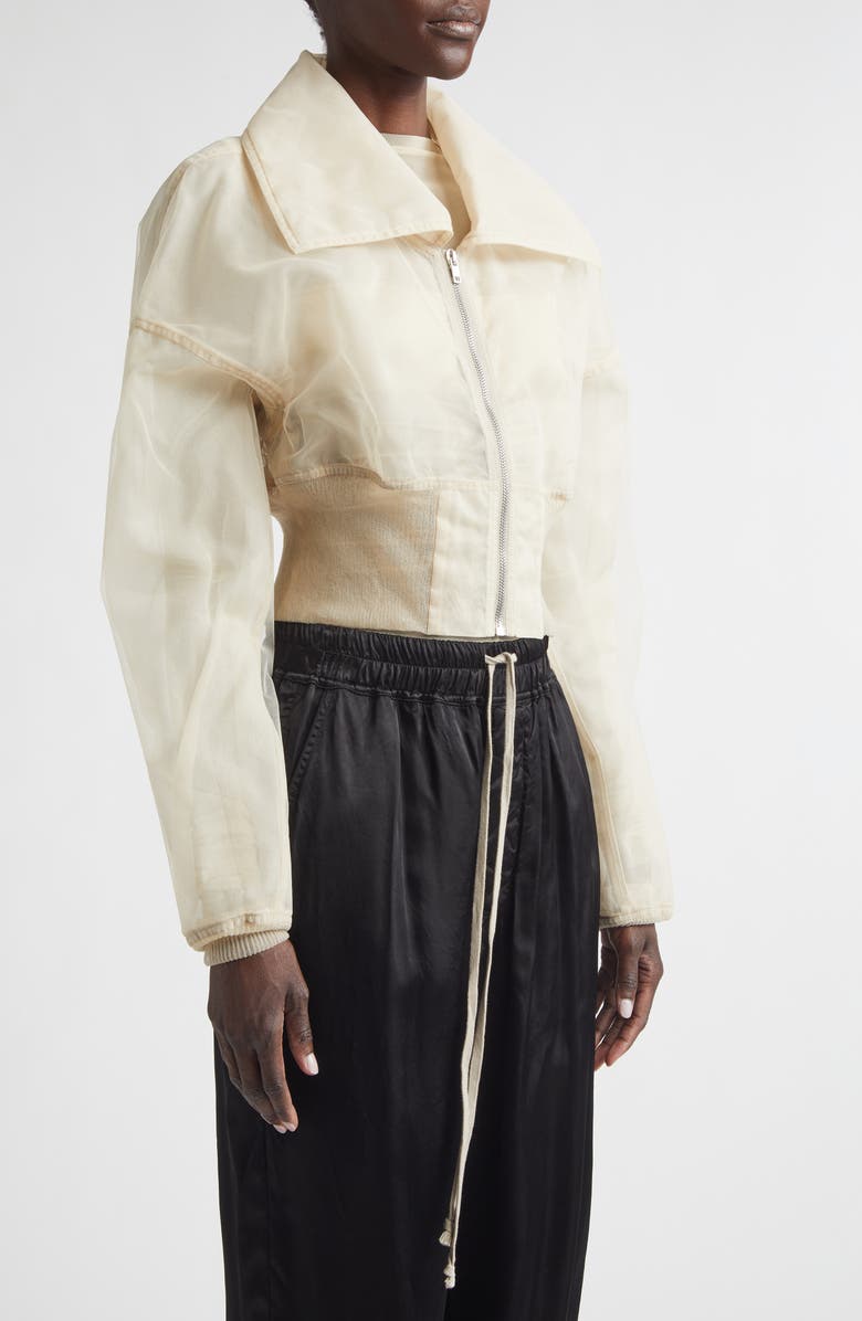 Rick Owens Dracucollar Crop Tulle Bomber Jacket, Alternate, color, Sand