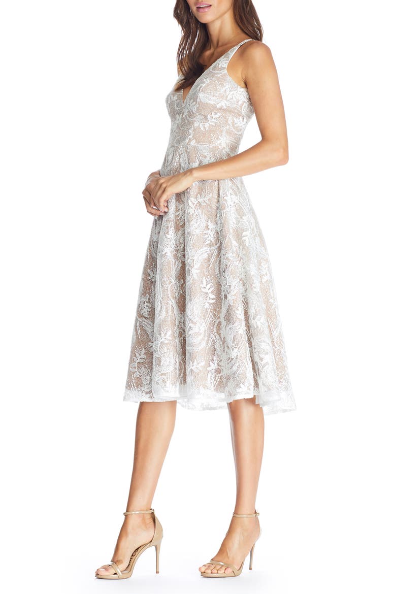 Elisa Lace Fit & Flare Dress, Alternate, color, WHITE