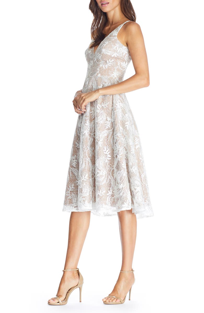 Dress the Population Elisa Lace Fit & Flare Dress, Alternate, color, White