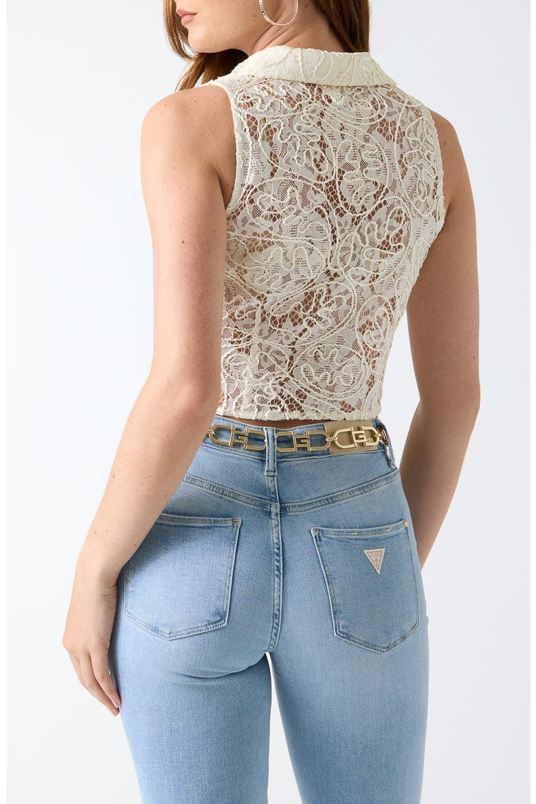 Hudson Lace Sleeveless Crop Shirt, Alternate, color, CREAM WHITE