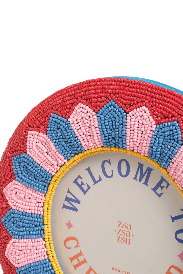 Dadri Round Decorative  Beaded Wood Frame Cheerland 7 In, Alternate, color, Red