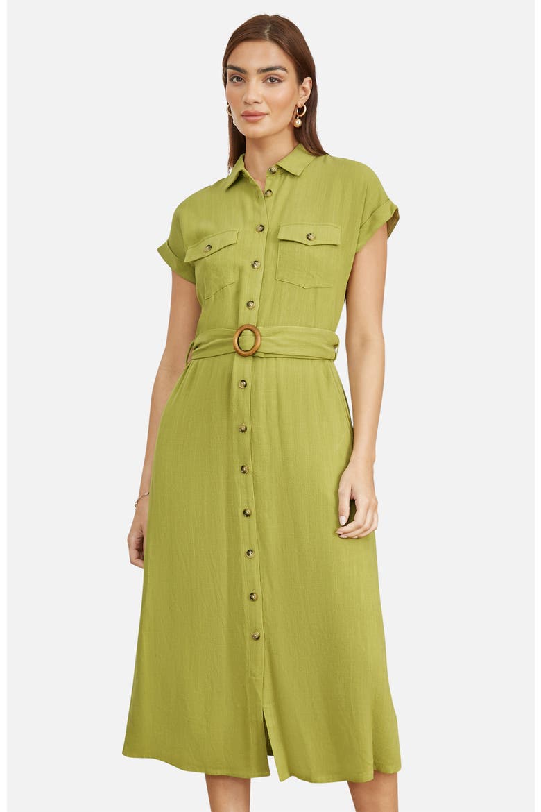 Linen Look Midi Shirt Dress, Alternate, color, Lime Green