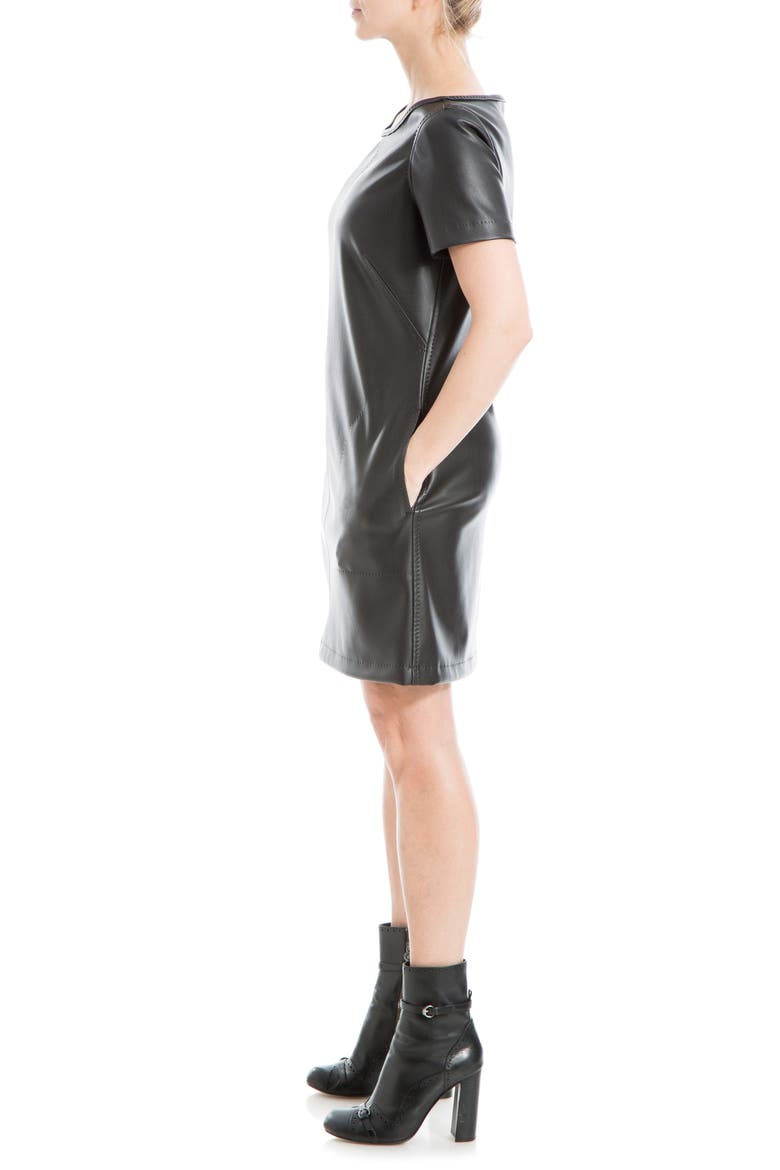 Short Sleeve Faux Leather Dress, Alternate, color, BLACK