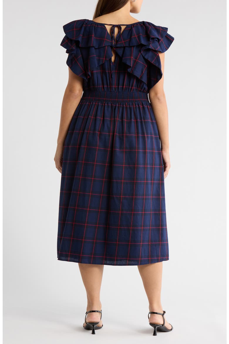 Holbrook Plaid Santana Tie Back Cotton Midi Dress, Alternate, color, NAVY-RED