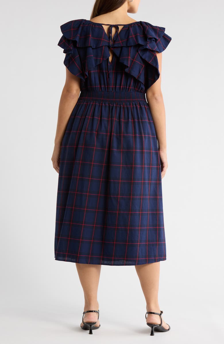 SUGARLIPS Holbrook Plaid Santana Tie Back Cotton Midi Dress, Alternate, color, Navy-Red