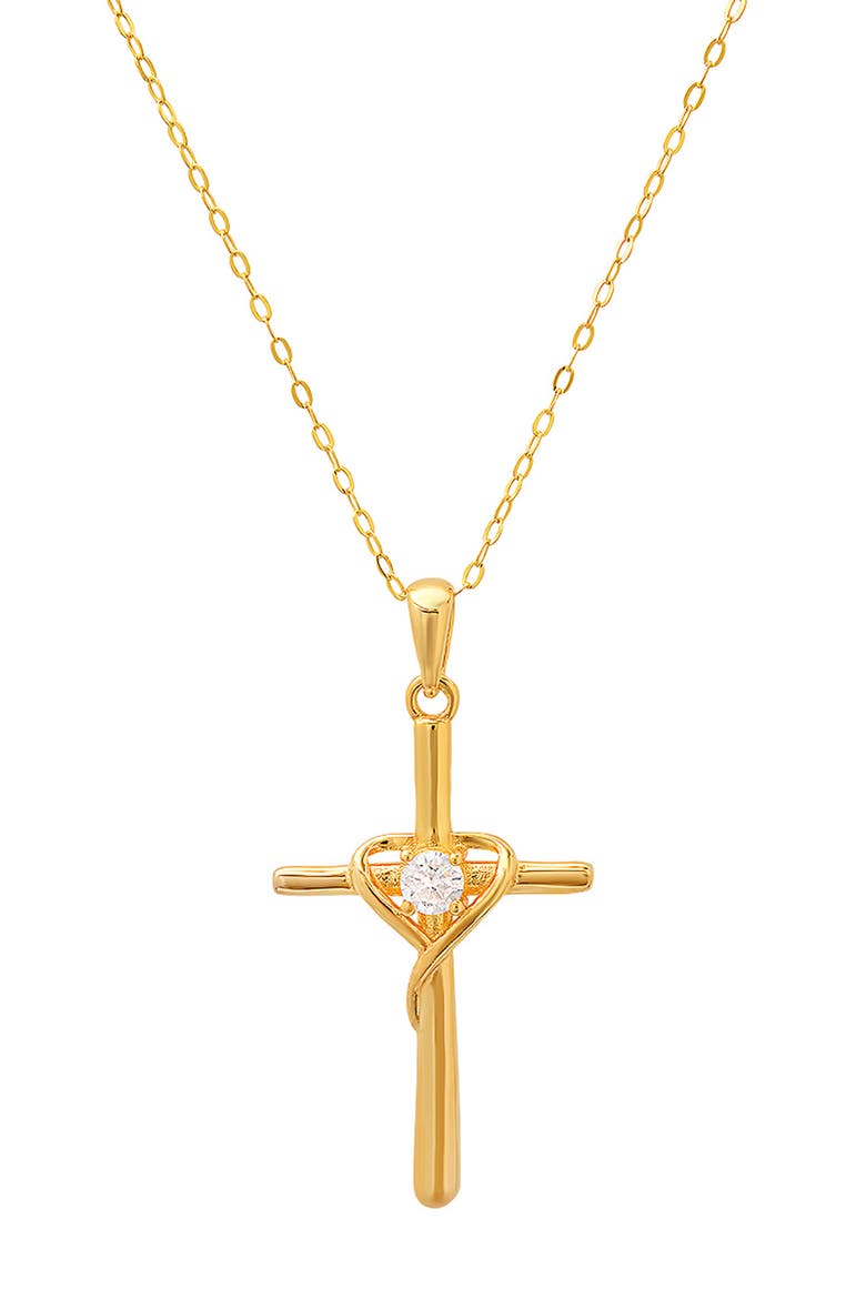 Sterling Silver CZ Cross Pendant Necklace, Main, color, GOLD