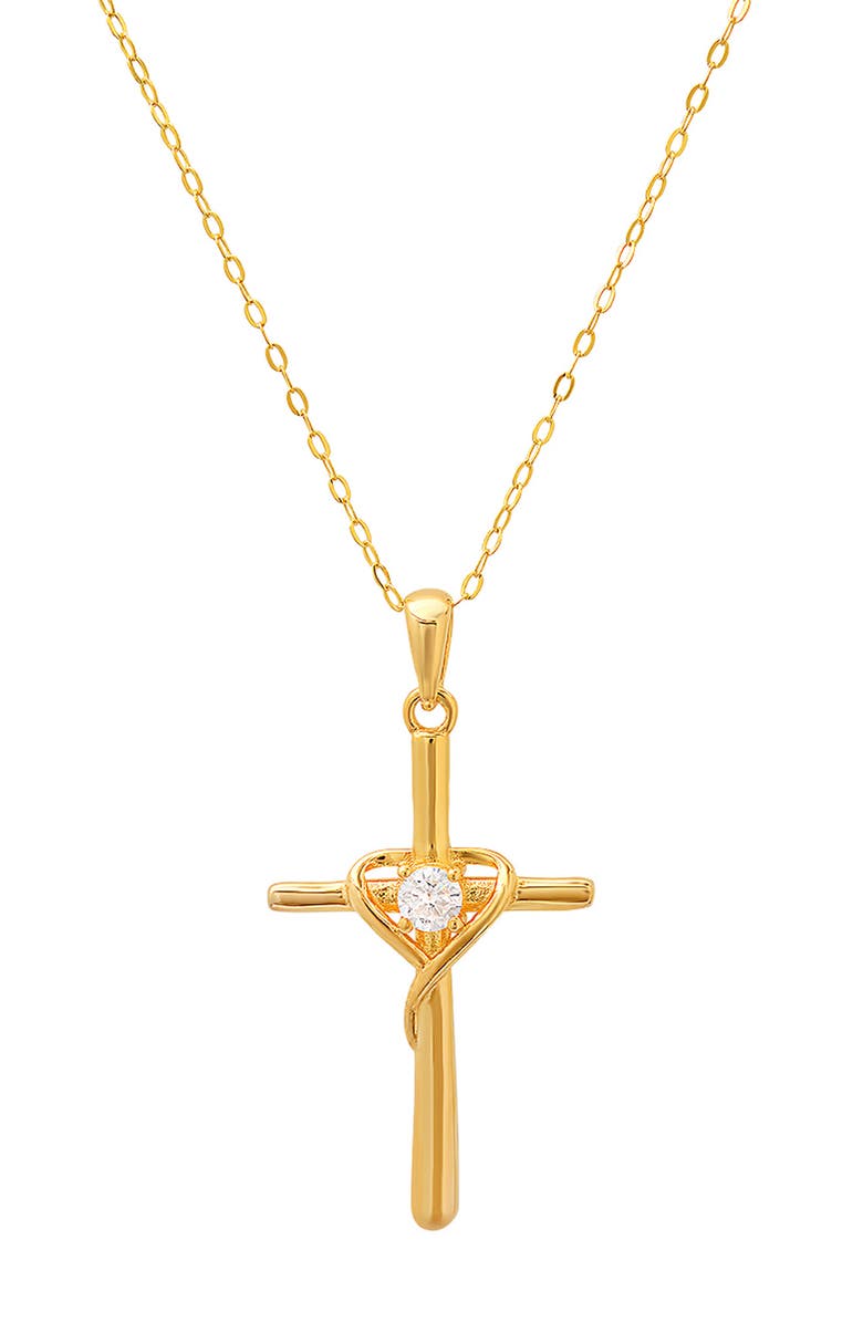 Queen Jewels Sterling Silver CZ Cross Pendant Necklace, Main, color, Gold