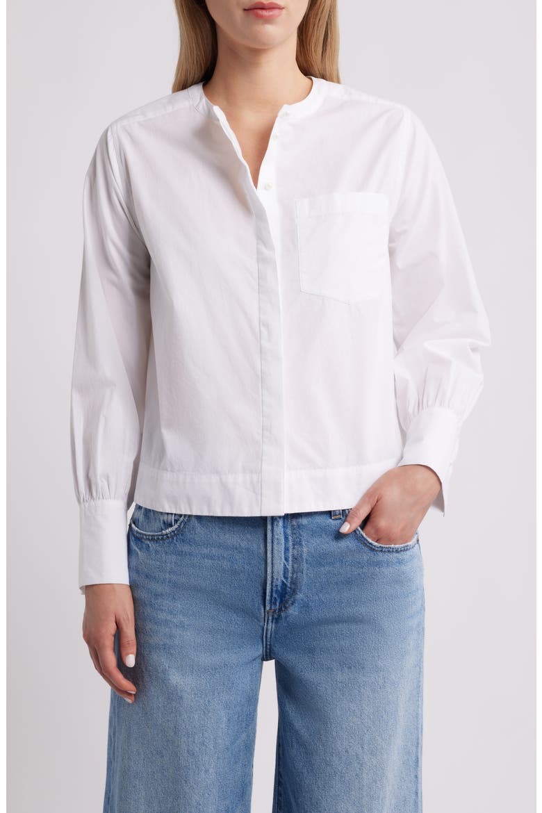 Paper Long Sleeve Cotton Poplin Button-Up Shirt, Main, color, WHITE