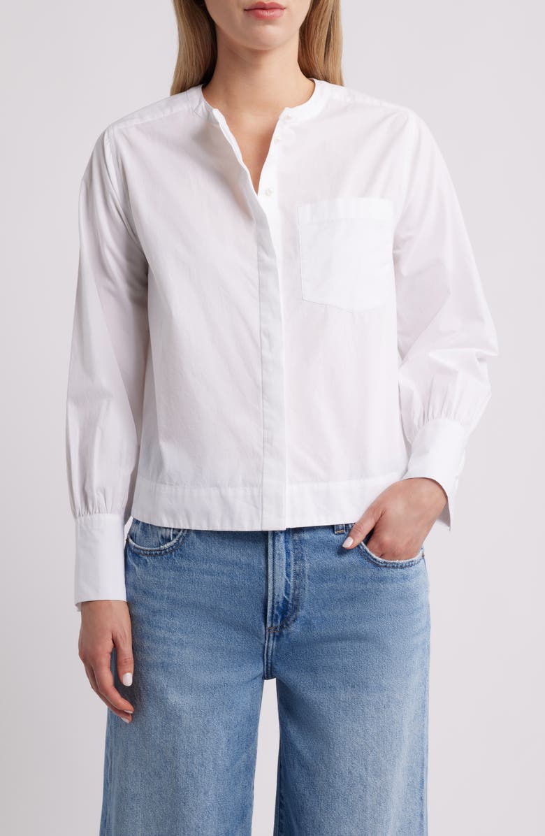 Caslon<sup>®</sup> Paper Long Sleeve Cotton Poplin Button-Up Shirt, Main, color, White