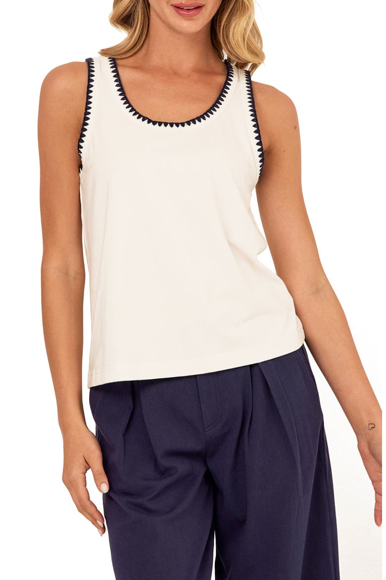 Genevieve Contrast Trim Tank, Main, color, WHITE