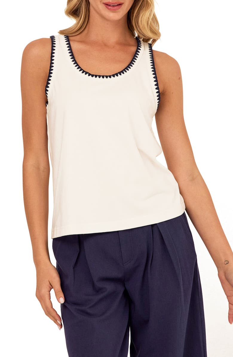 Threads 4 Thought Genevieve Contrast Trim Tank, Main, color, White