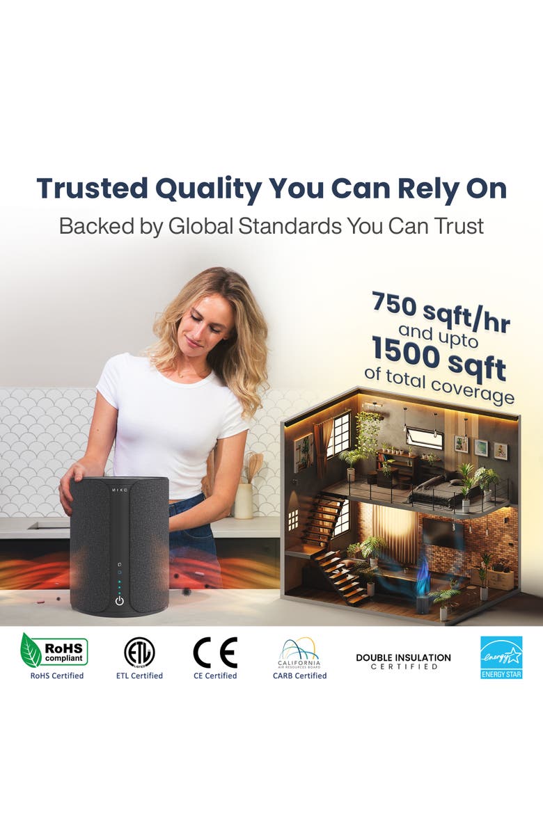MIKO Ibuki 2.0 Air Purifier with App Control and Aroma Tray 1500 sqft, Alternate, color, White
