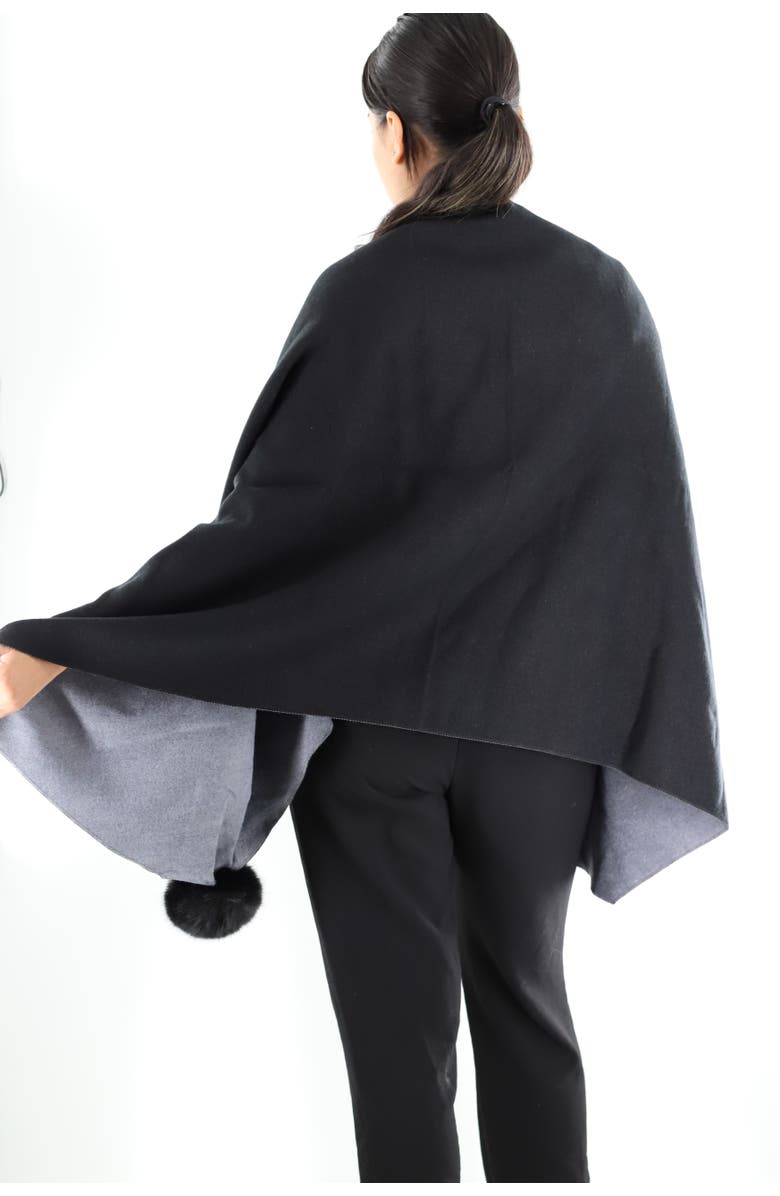 La Fiorentina Two Tone Scarf with Faux Fur Poms, Alternate, color, Black