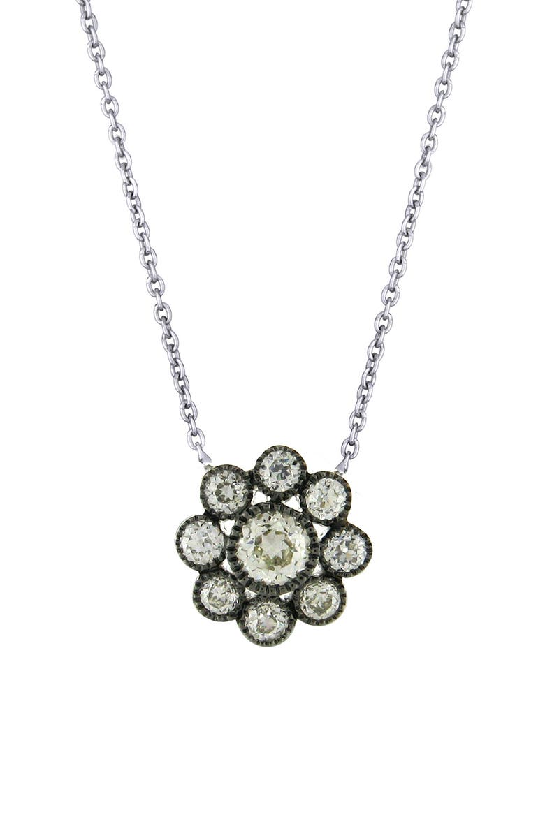 Rosetta Old Mine Diamond Pendant Necklace, Main, color, BLACK