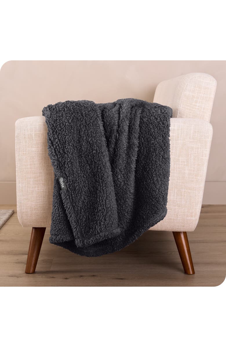 Bare Home Solid Faux Shearling Blanket, Alternate, color, Forged Iron Grey
