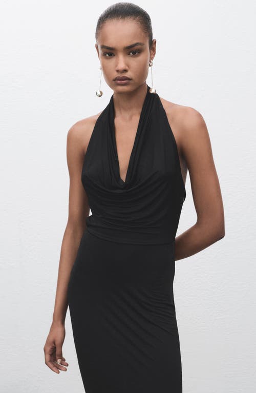 Mango Draped Cowl Neck Halter Dress In Black