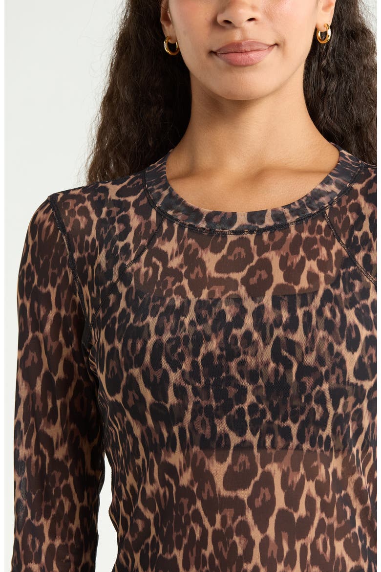 Mesh Mix Long-Sleeve Tee, Alternate, color, BROWN ELEGANT LEOPARD